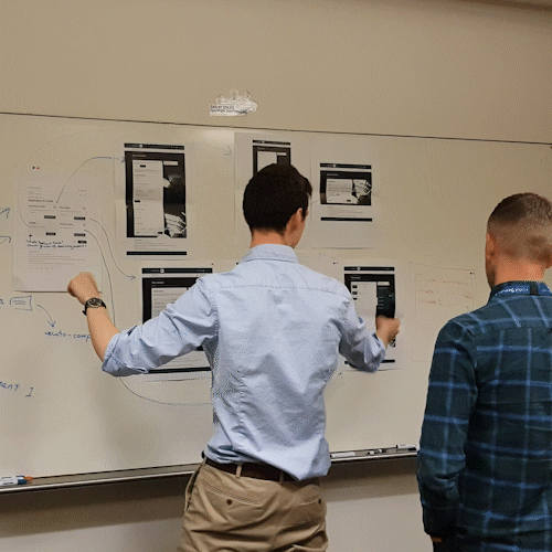 Some back-and-forth with the Product Owner and visual designer as we walk through journeys and functionality.